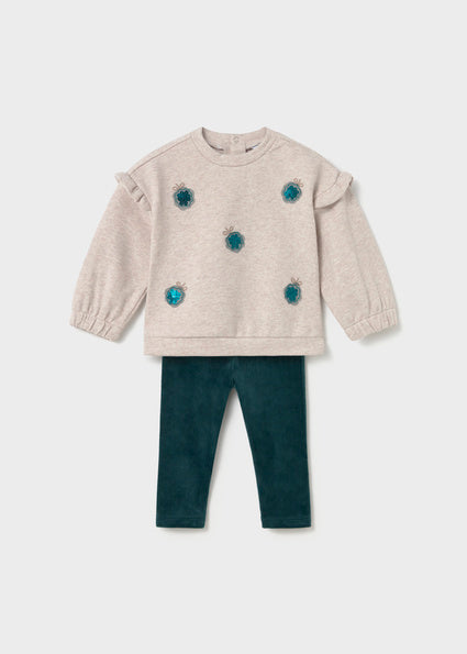 PRE ORDER Mayoral Baby Girls Green Velvet Legging Set 2782