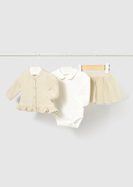 Mayoral Baby Girl Champagne 3 Piece Tulle Skirt Set 2811