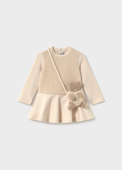 Mayoral Baby Girls Beige Sherpa Dress & Bag Set 2904