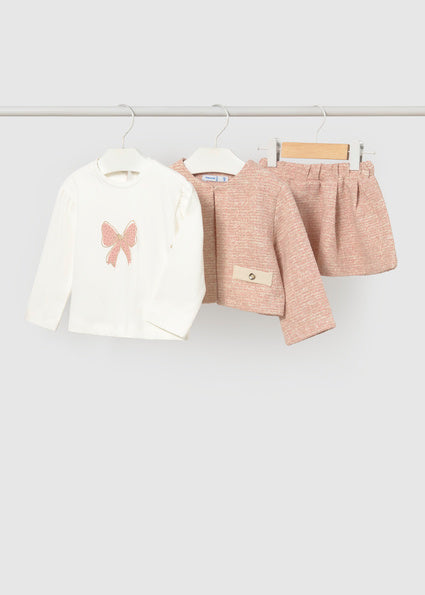 Mayoral Baby Girls Pink Tweed 3 Piece Skirt Set 2954