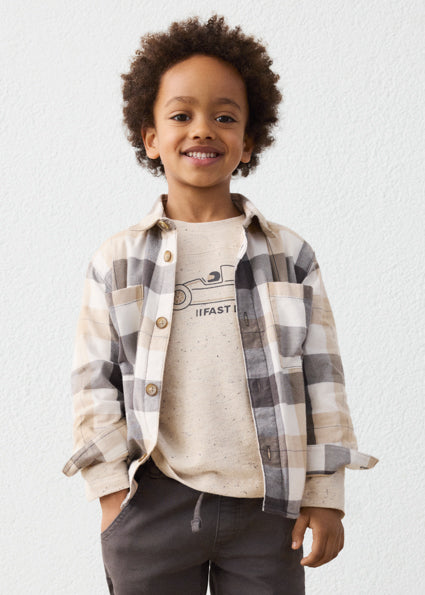 PRE ORDER Mayoral Boys Beige & Black Check Overshirt 4142