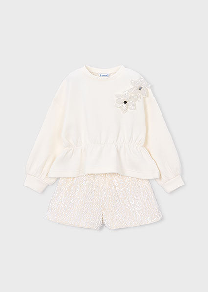 PRE ORDER Mayoral Girls Cream Sequin Short Set 4231