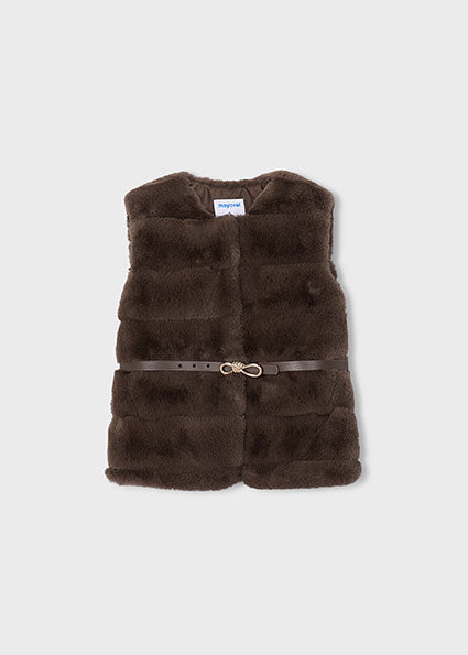 Mayoral Girls Brown Faux Fur Belted Gilet 4328
