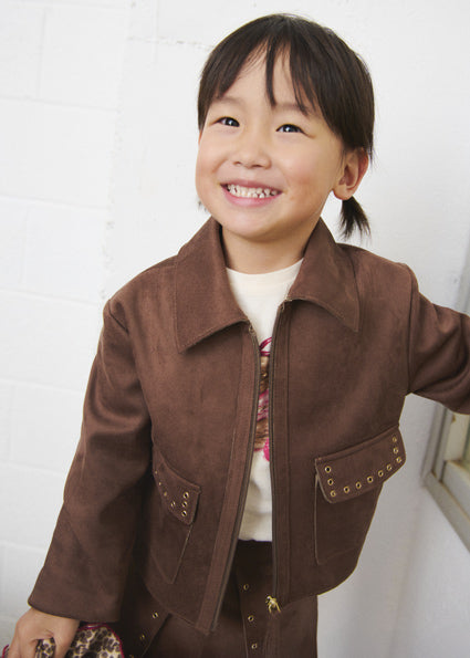 PRE ORDER Mayoral Girls Brown Suede Jacket & Short Set 4409 4228