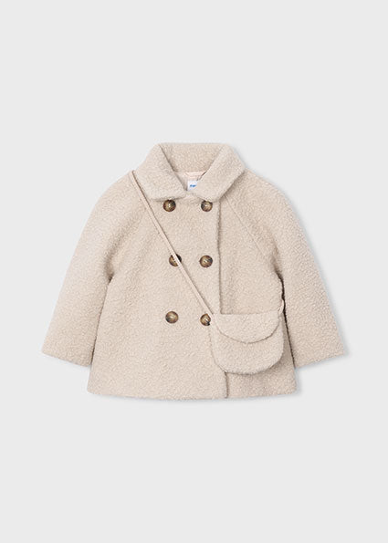 PRE ORDER Mayoral Girls Cream Boucle Coat & Purse 4411