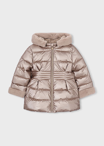 PRE ORDER Mayoral Girls Bronze Metallic Faux Fur Puffer Jacket 4422