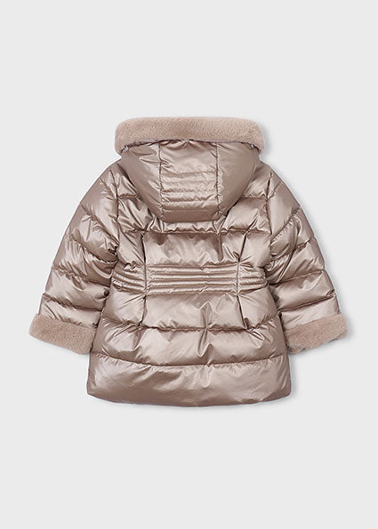 PRE ORDER Mayoral Girls Bronze Metallic Faux Fur Puffer Jacket 4422