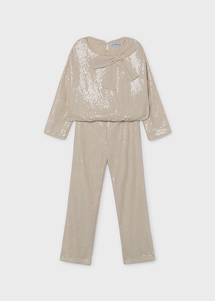 Mayoral Girls Beige Sequined Bow Trouser Set 4528