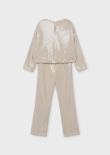 Mayoral Girls Beige Sequined Bow Trouser Set 4528
