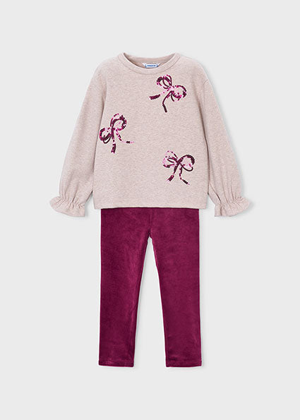 Mayoral Girls Raspberry Bow Velvet Legging Set 4739