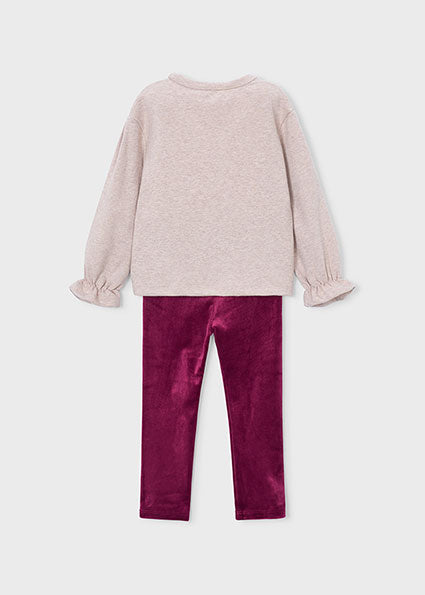 Mayoral Girls Raspberry Bow Velvet Legging Set 4739