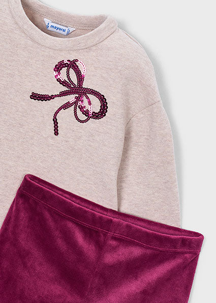Mayoral Girls Raspberry Bow Velvet Legging Set 4739