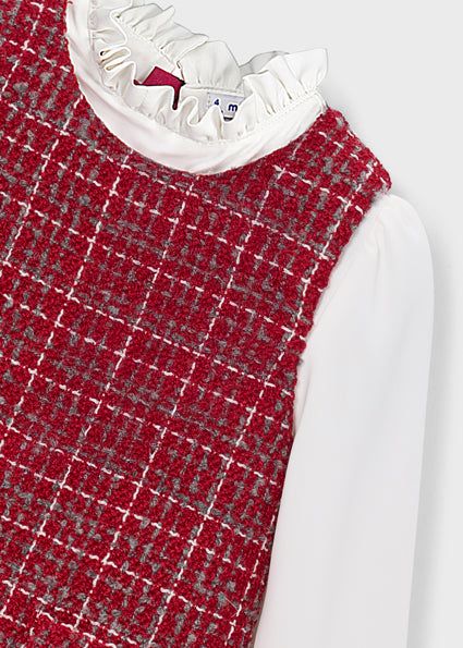 Mayoral Girls Red Tweed Pinafore Dress 4929