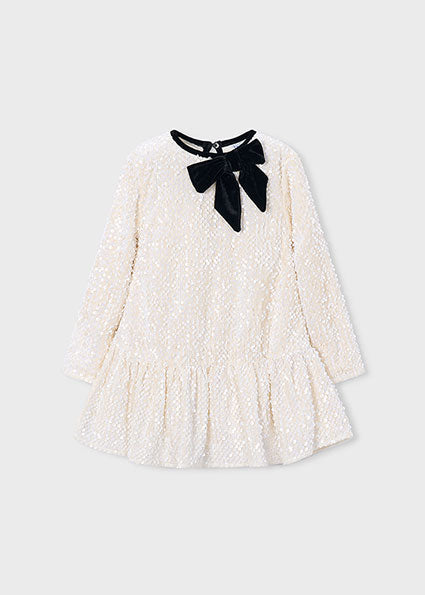 Mayoral Girls Cream Velvet Sequin Dress 4931
