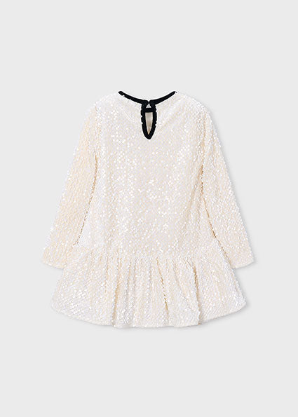 Mayoral Girls Cream Velvet Sequin Dress 4931