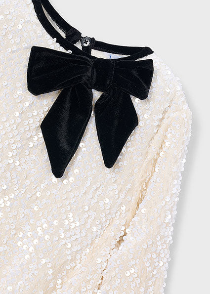Mayoral Girls Cream Velvet Sequin Dress 4931