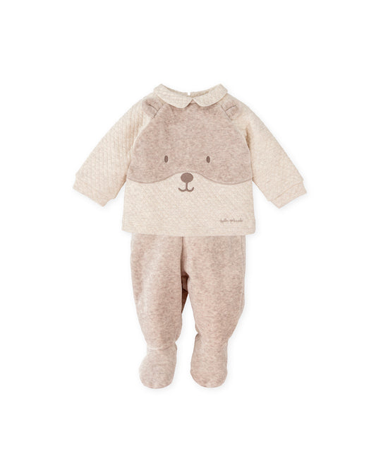 Tutto Piccolo Unisex Baby Beige Velour Two Piece Set 1776