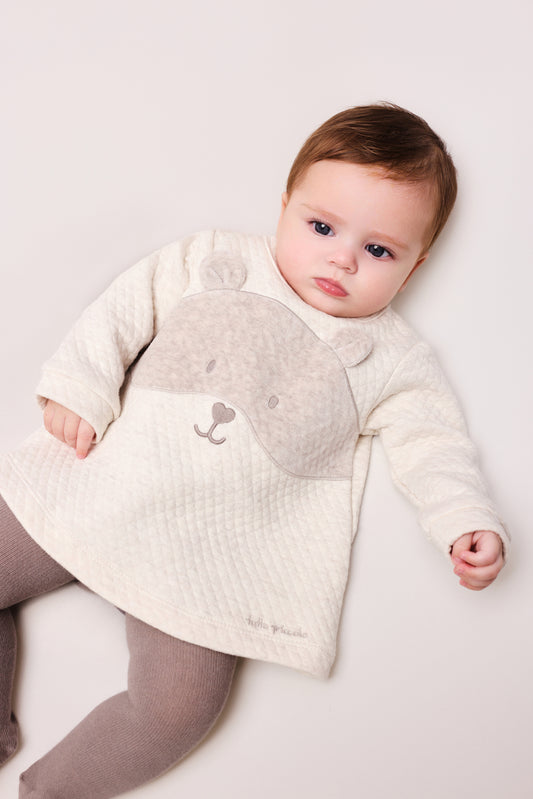 Tutto Piccolo Girls Beige Dress & Tights Set 1282