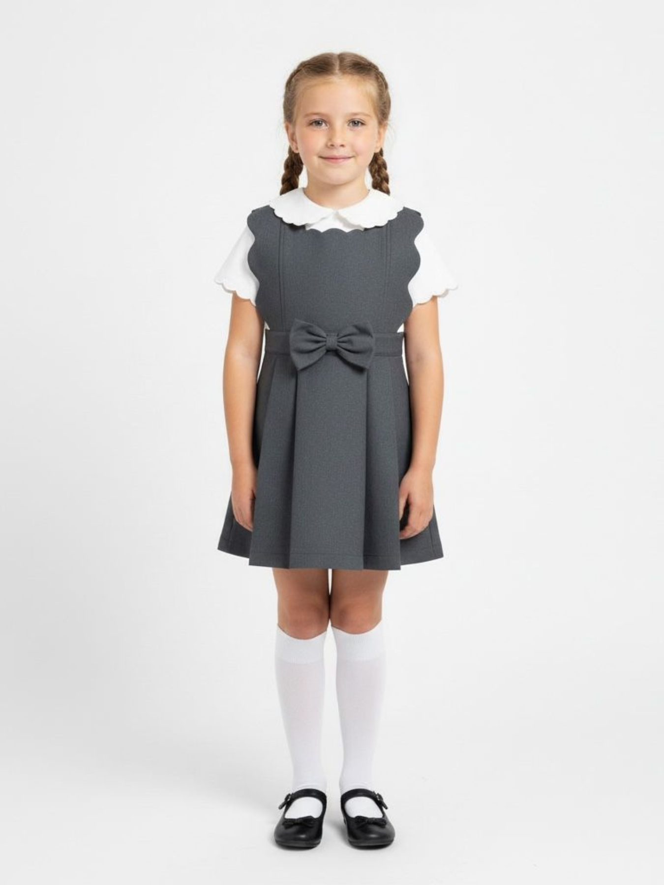 Love & Learn Girls White School Scallop Collar Polo Top