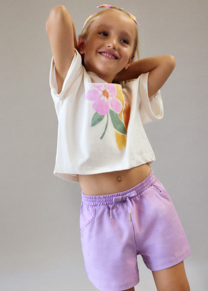 Mayoral Girls Cream & Lilac Short Set & Headband 3010 607