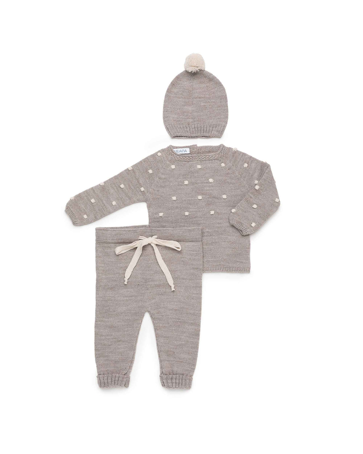 Juliana Baby Dark Beige Knitted Bobble 3 Piece Set 26546