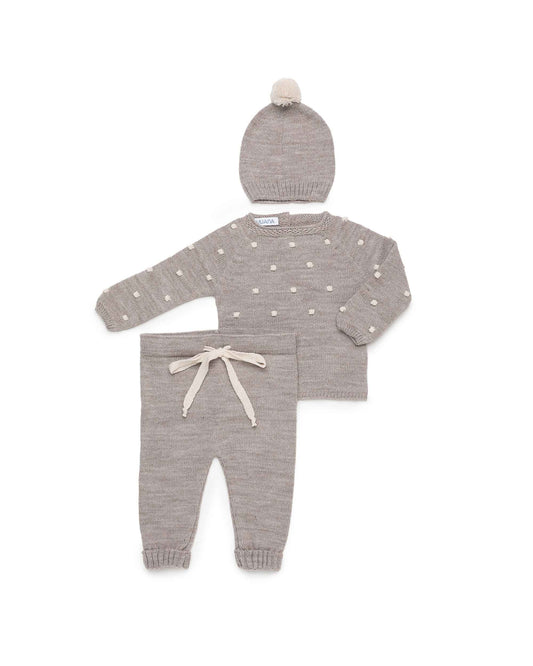 Juliana Baby Dark Beige Knitted Bobble 3 Piece Set 26546