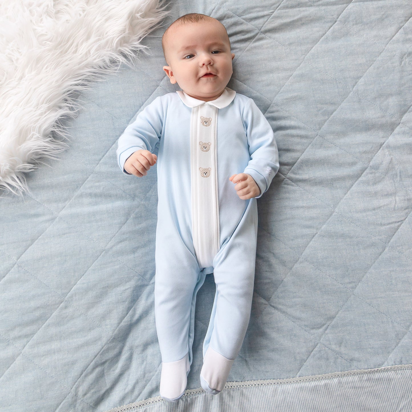 Emile Et Rose Baby Boys Blue Teddy Bear Babygrow Miles