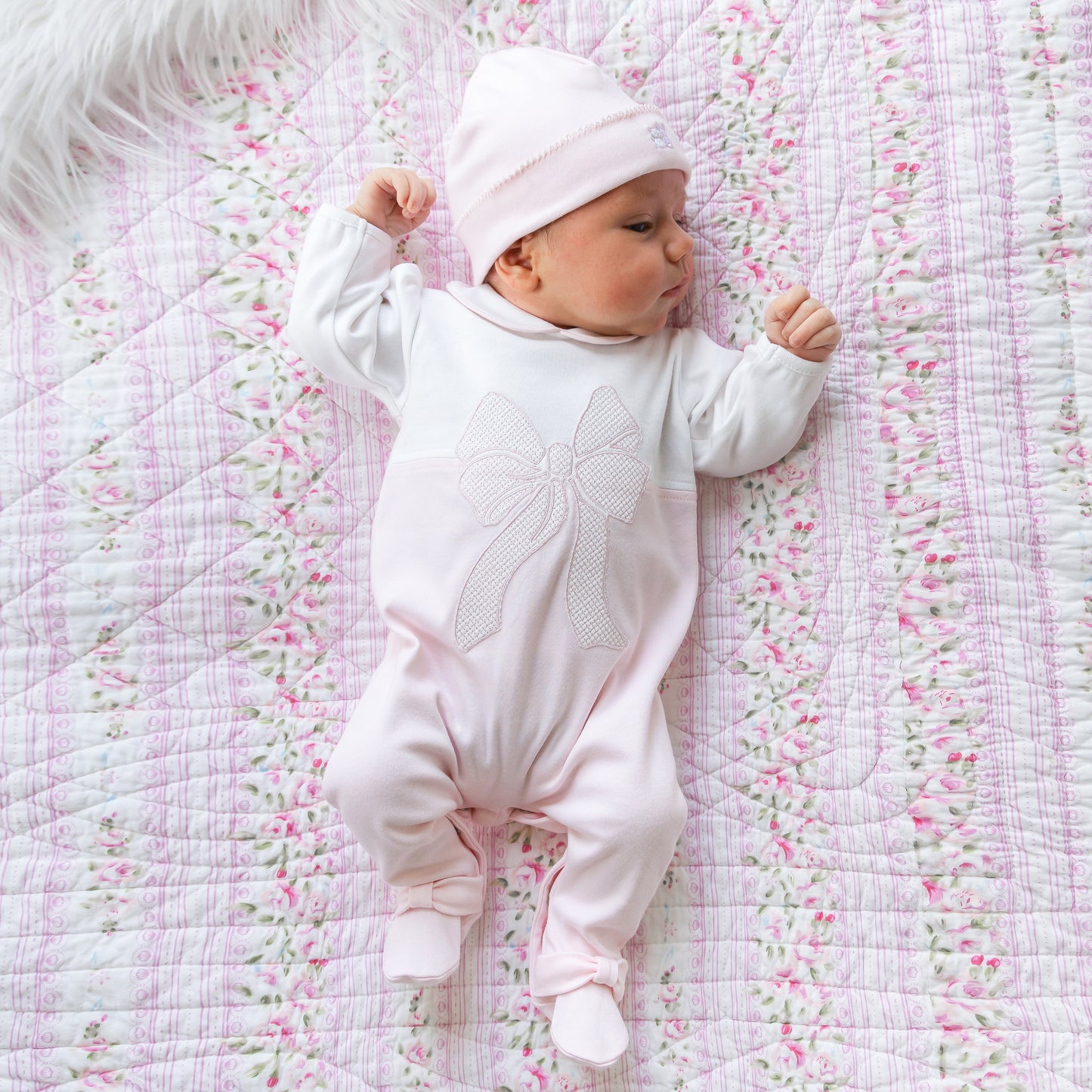 Emile Et Rose Baby Girl Pink Bow Babygrow & Hat Maya