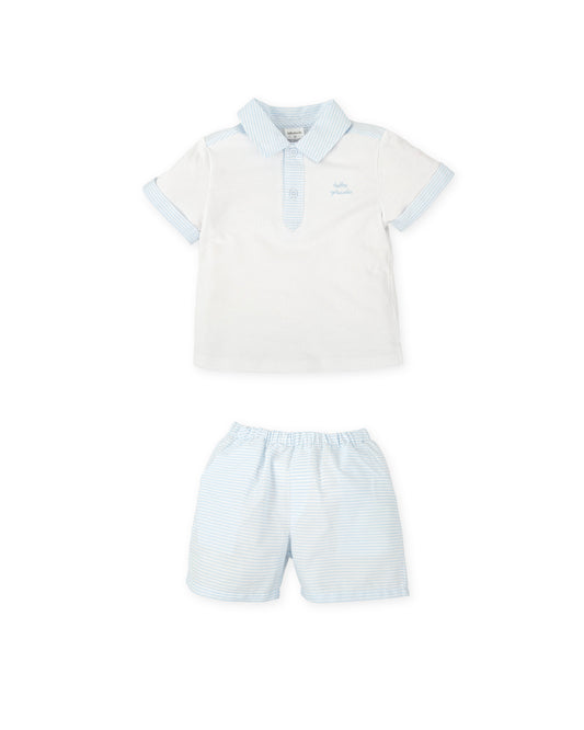Tutto Piccolo Boys Blue Stripe Polo Short Set 2701