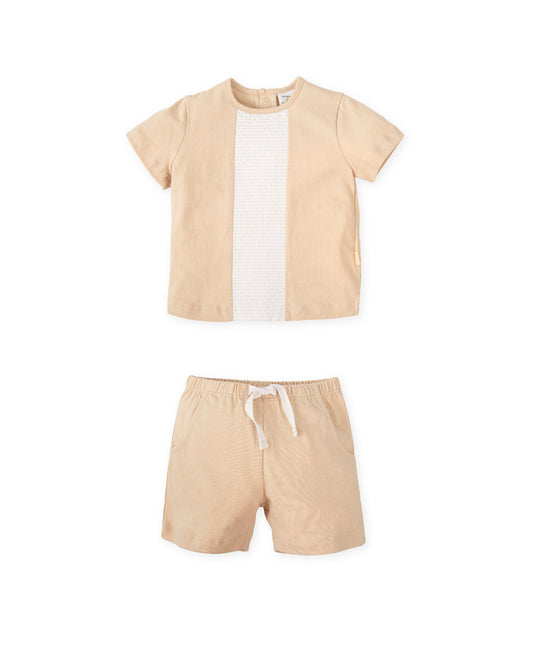 Tutto Piccolo Baby Boys Beige Ribbed Short Set 2714