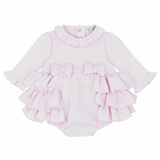 Blues Baby Pink Girls Frill Romper Set With Bows BB1681 image 0