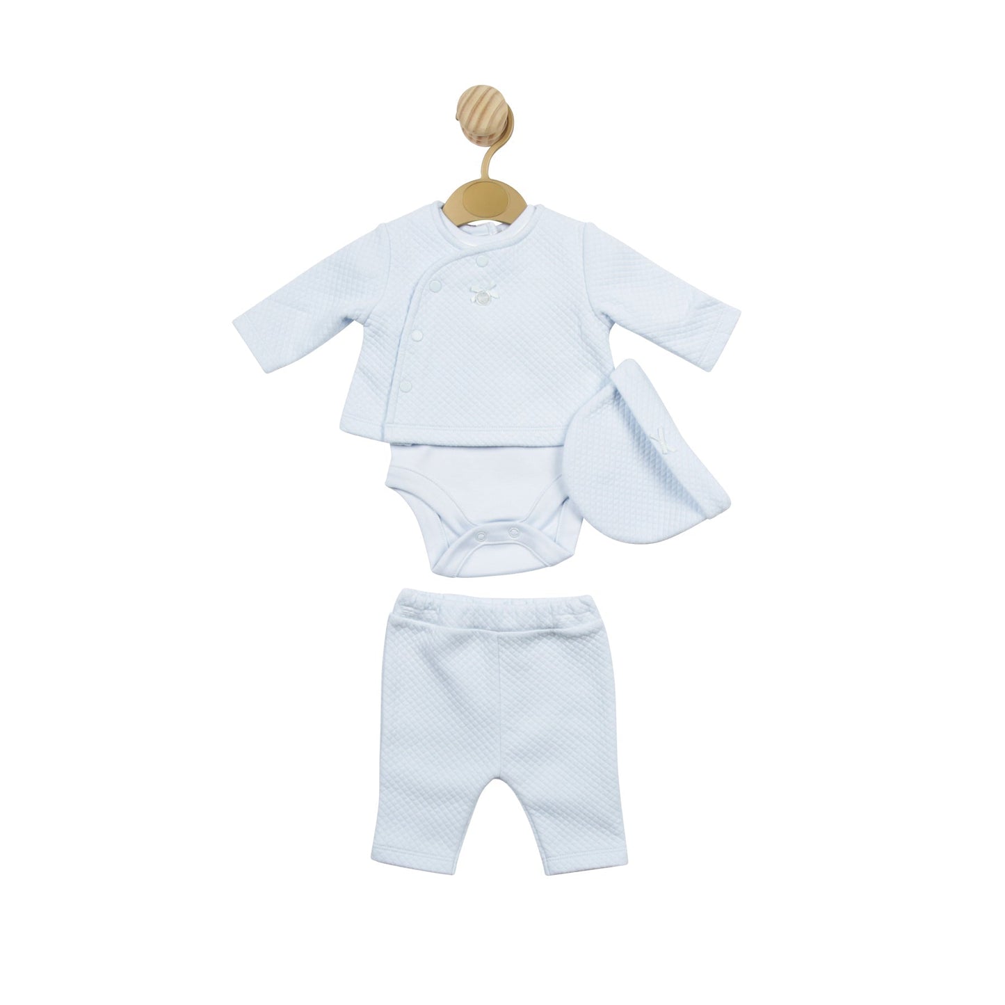 Mintini Tiny Baby Boys Blue Waffle 3 Piece Set and Hat 5153 image 0