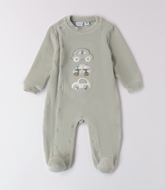 iDo Baby Boy Sage Green Velour Ribbed Car Babygrow A170 image 0