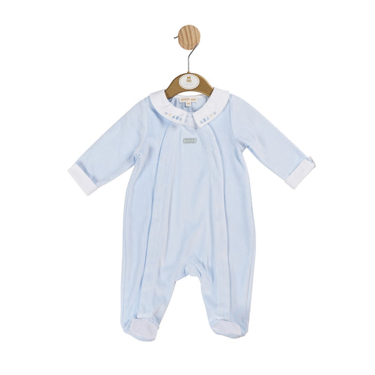 Mintini Baby Boys Blue Velour Babygrow 5966 image 0