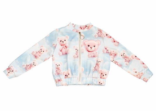 Daga Girls Blue Teddy Bear Printed Bomber Jacket 9804 image 0