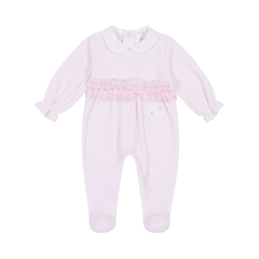 Deolinda Baby Girls Pink Velour Tulle Loveheart Babygrow 4113 image 0