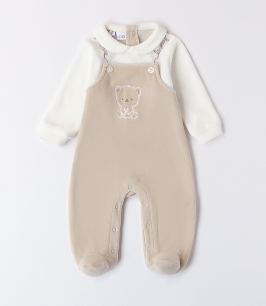 iDo Baby Unisex Beige Velour Bear Babygrow A221 image 0