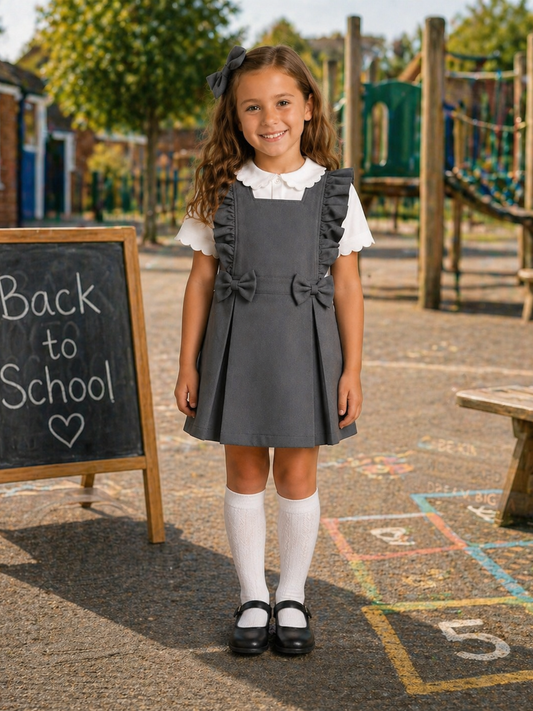 Love & Learn Girls Grey School Ruffle Pinafore