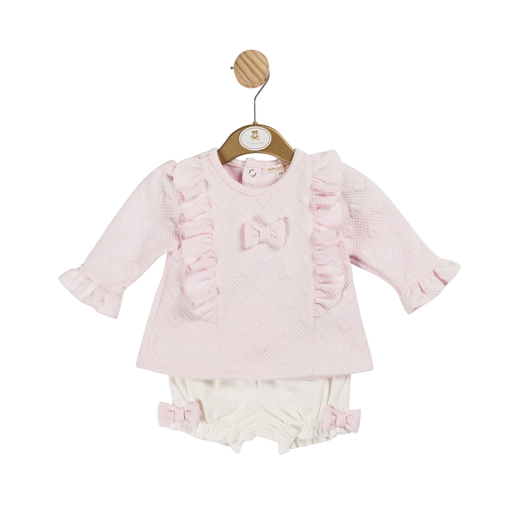 Mintini Baby Girls Pink Loveheart Bloomer Short Set 6140 image 0