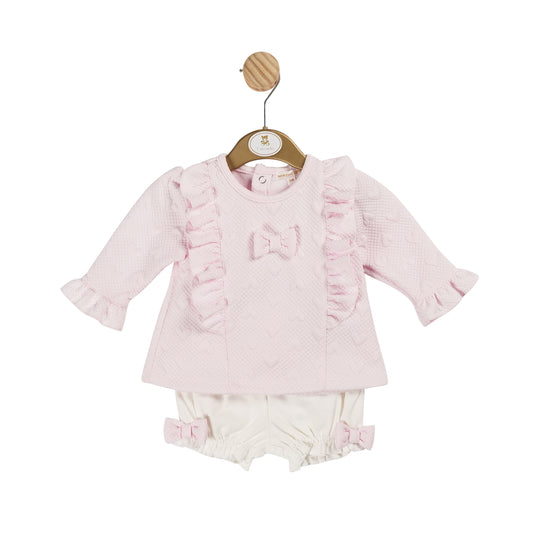 Mintini Baby Girls Pink Loveheart Bloomer Short Set 6140 image 0