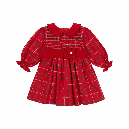 Deolinda Baby Girls Red Tartan Flower Dress 4408 image 0