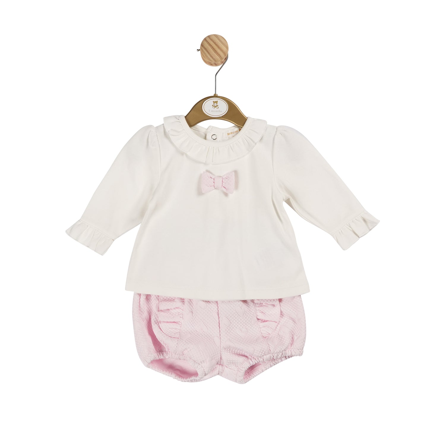 Mintini Baby Girls Ivory and Pink Shirt and Bloomer Short Set 6141 image 0