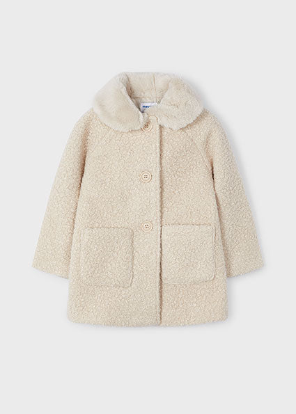 Mayoral Girls Light Beige Shearling Coat 4487 image 0