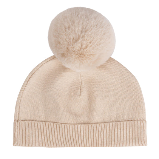 ADee Girls Beige Knitted Pom Pom Teddy Hat Sabrina image 1