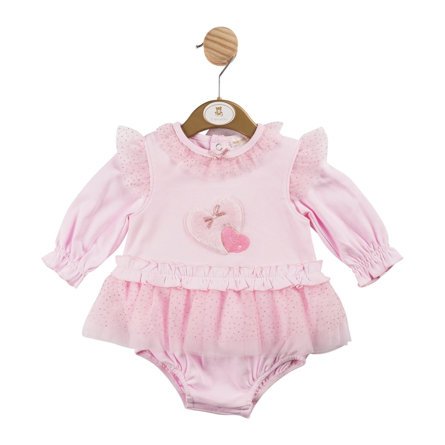 Mintini Baby Girls Pink Tulle Loveheart Romper 6169 image 0