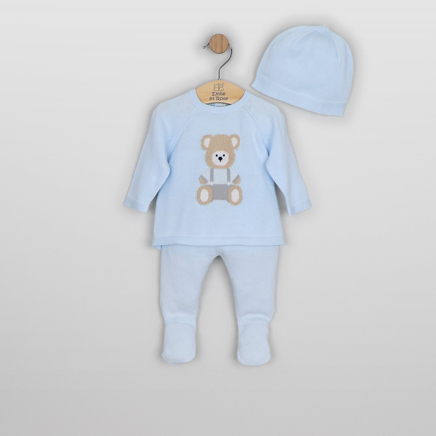 Emile Et Rose Boys Blue Teddy Knitted Two Piece Set & Hat Marco