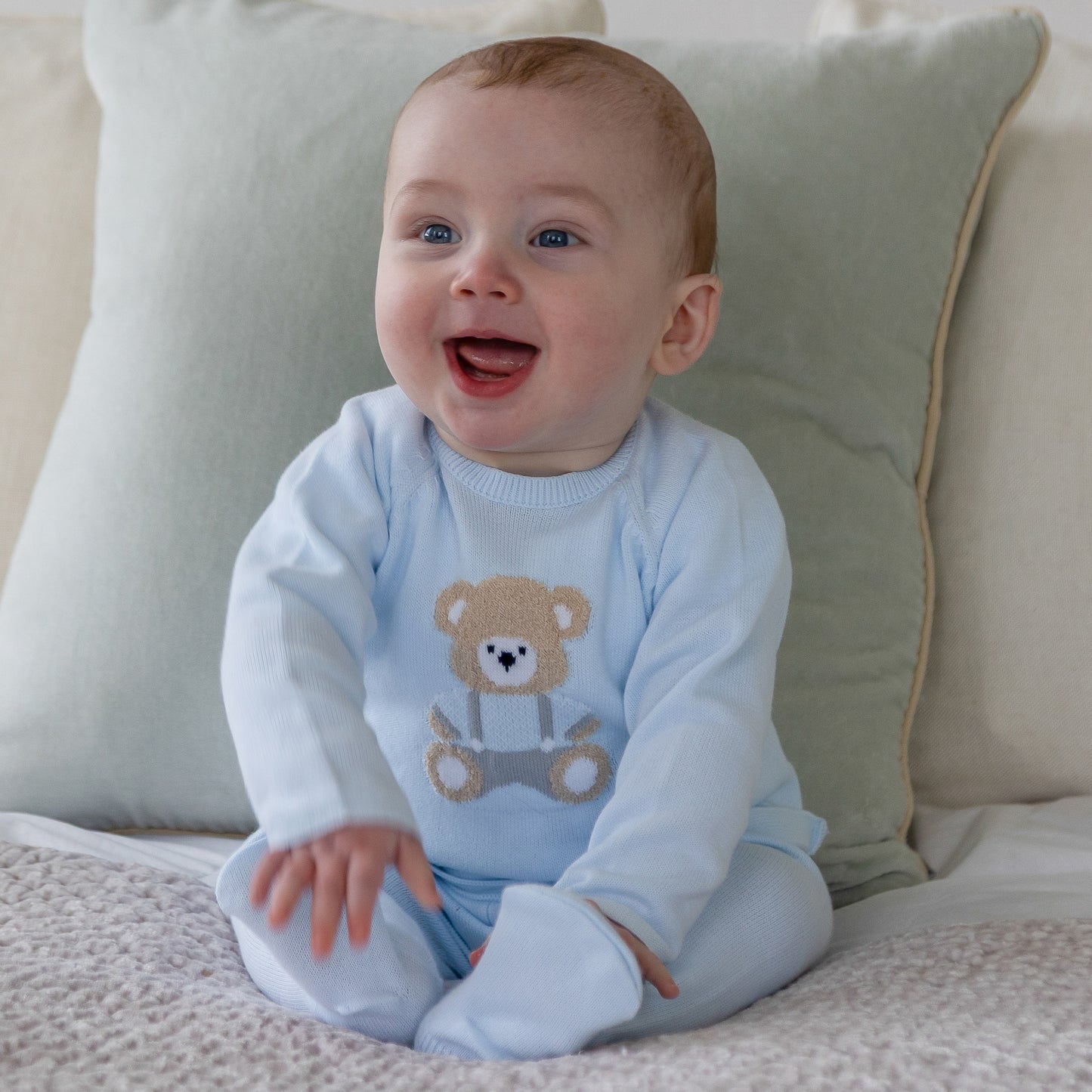 Emile Et Rose Boys Blue Teddy Knitted Two Piece Set & Hat Marco