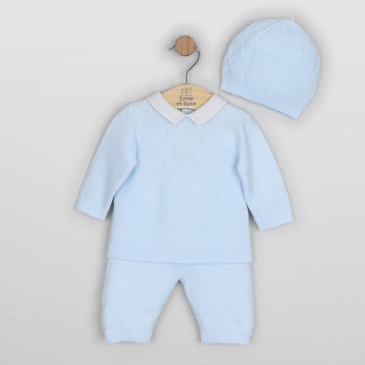 Emile Et Rose Boys Blue Diamond Knitted Two Piece Set Malachi