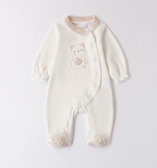 iDo Baby Girls Cream and Beige Velour Frill Babygrow A241 image 0