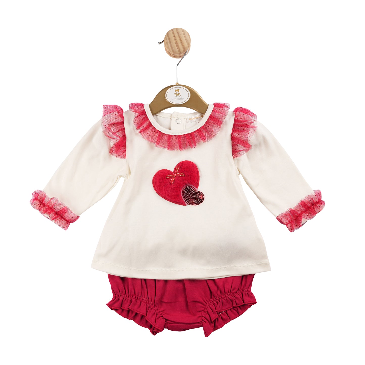 Mintini Baby Girls Ivory and Red Tulle Bloomer Short Set 6205 image 0